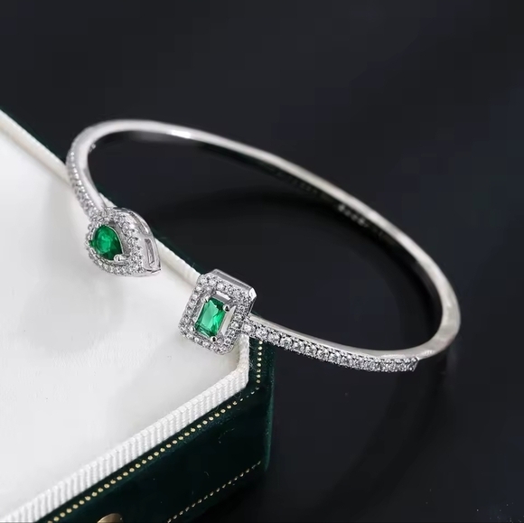 Anthropologie Jewelry - Silver Bracelet with Green Accents
